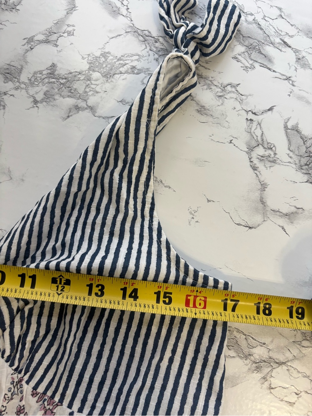 💙🤍Striped & Floral Tie-Shoulder Mini Dress in Navy and Cream - Picture 4 of 8